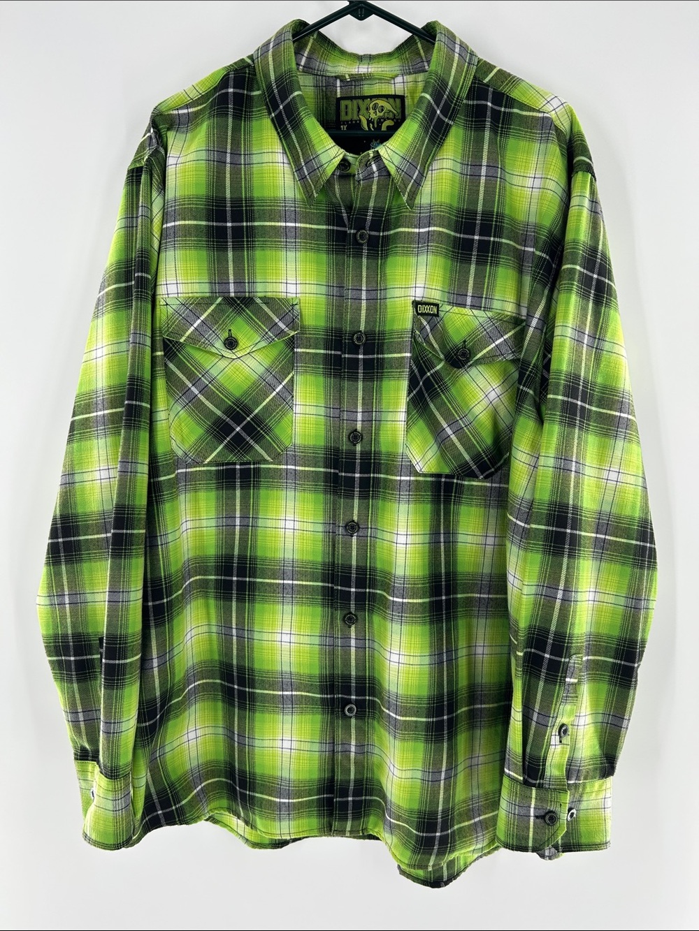 DIXXON Arsenic Plaid Flannel Shirt Neon Green Plaid Button Down Men's 3X